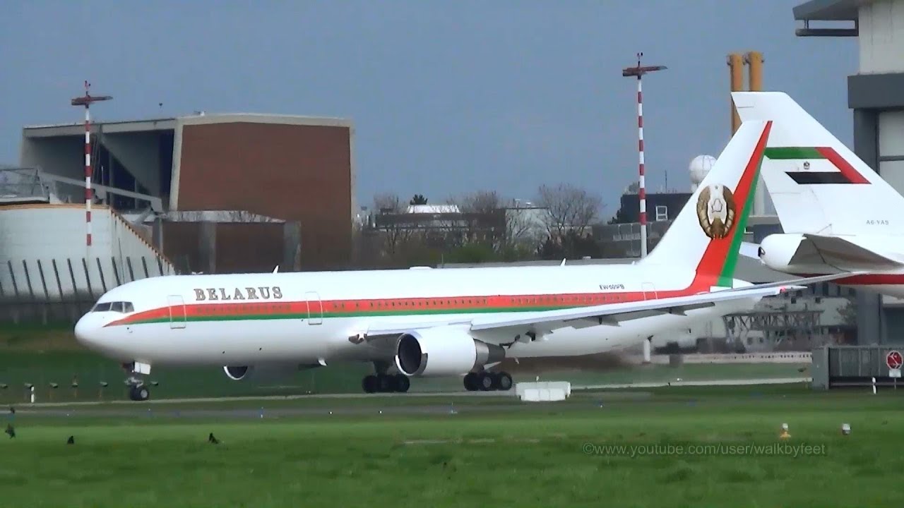 Belarus Government Boeing 767 EW-001PB taxiing and takeoff at Hamburg Airport