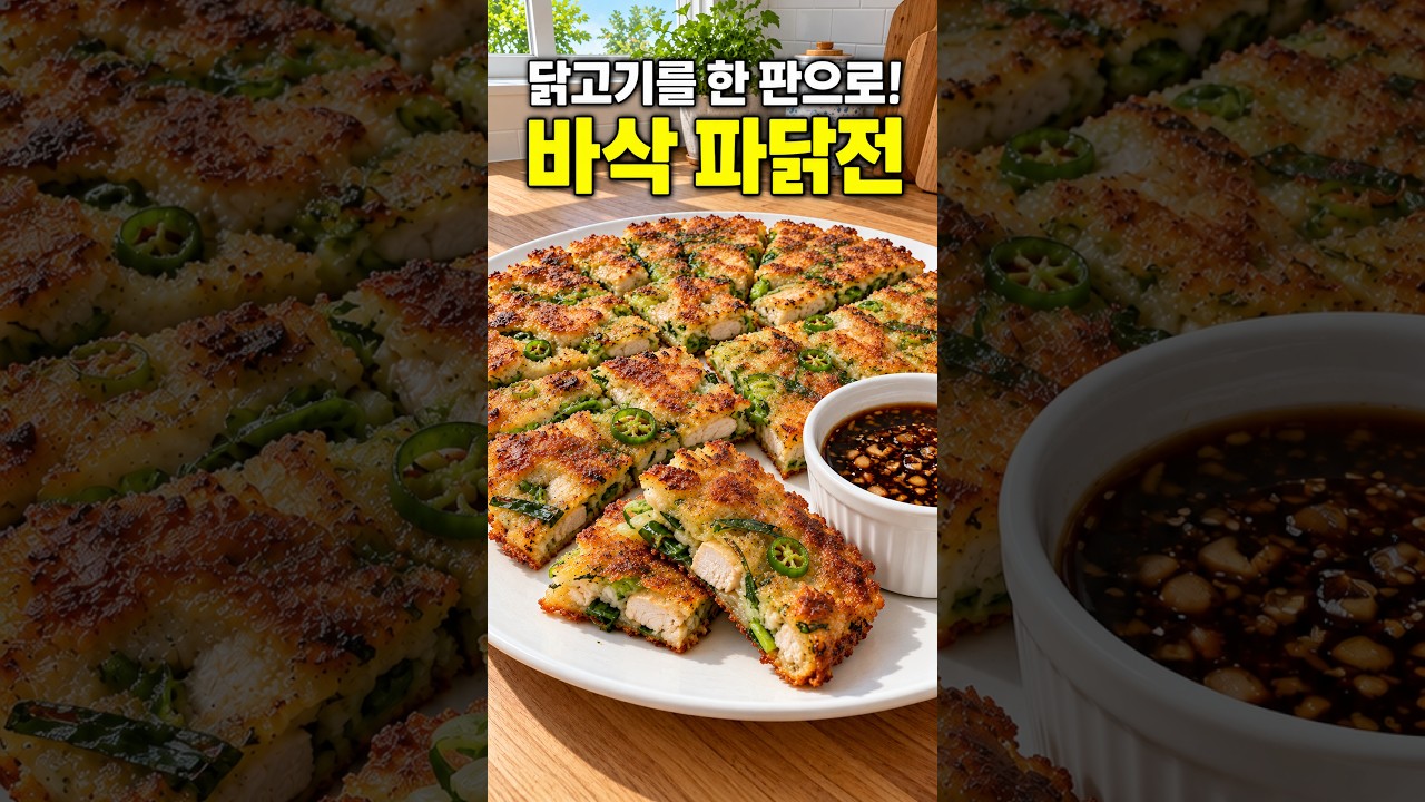 닭고기를 한 판으로! 바삭 파닭전과 달큼한 마늘 소스 레시피 숏폼 썸네일