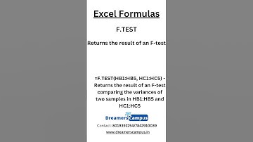 Excel Formula F.TEST with Description and example #shorts