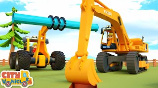 Construction vehicles build Swimming Pool-Excavator dump truck and Water Tank Truck for Kids