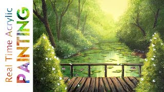 Painting a Sunlight Pond Landscape with Acrylics!