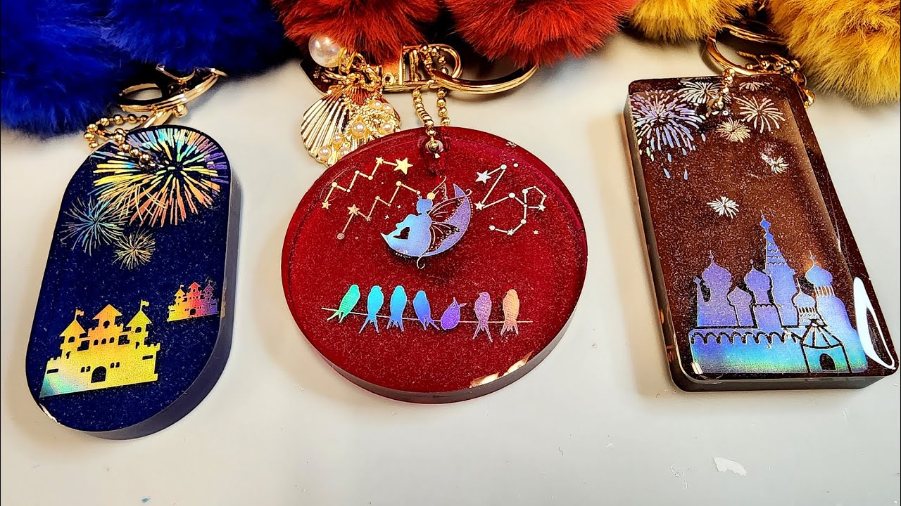 Festive Epoxy Resin Keychains Fairytale Castles and Fireworks DIY