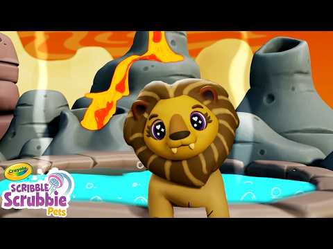 We Met A Lion Near A Volcano! 🌋 Crayola Scribble Scrubbie | Funny Cartoons for Kids