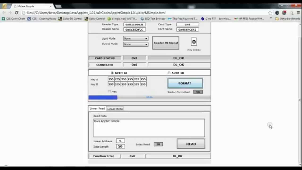 Java Applet Simple Source Code Example for Mifare Cards Programing - uFR Reader/Writer - YouTube