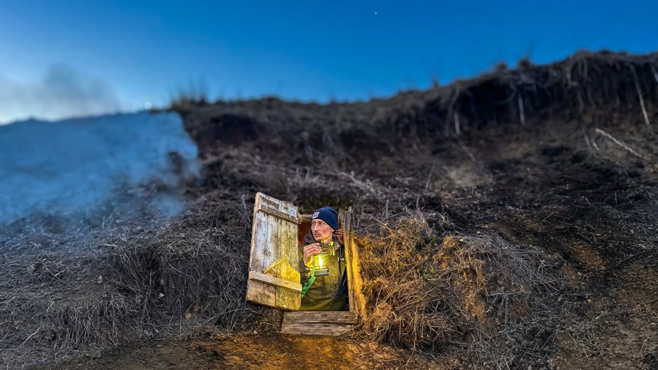 Building a Secret Survival Cave with a Warm Bushcraft Stove