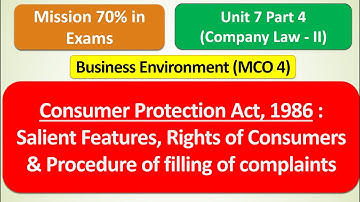 MCO 4 : Consumer Protection Act (COPRA) 1986 : UNIT 7 PART 4 : MISSION 70% : EXAM EXPECTED TOPICS