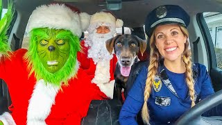 Police and Puppy Surprise Grinch with Christmas Car Ride Chase!