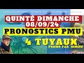 Pronostic Quinté du Dimanche 08/09/2024 : Pronostics PMU, 4 Tuyaux, Bases Solides et Tocard du jour