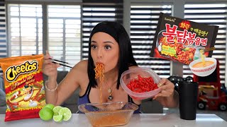 HOT NOODLE \& HOT CHEETO MUKBANG Q\&A!!