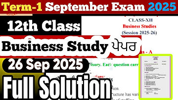 Pseb 12th Business Studies Paper 2025 September 26 | 12 class business september paper 2025 solution