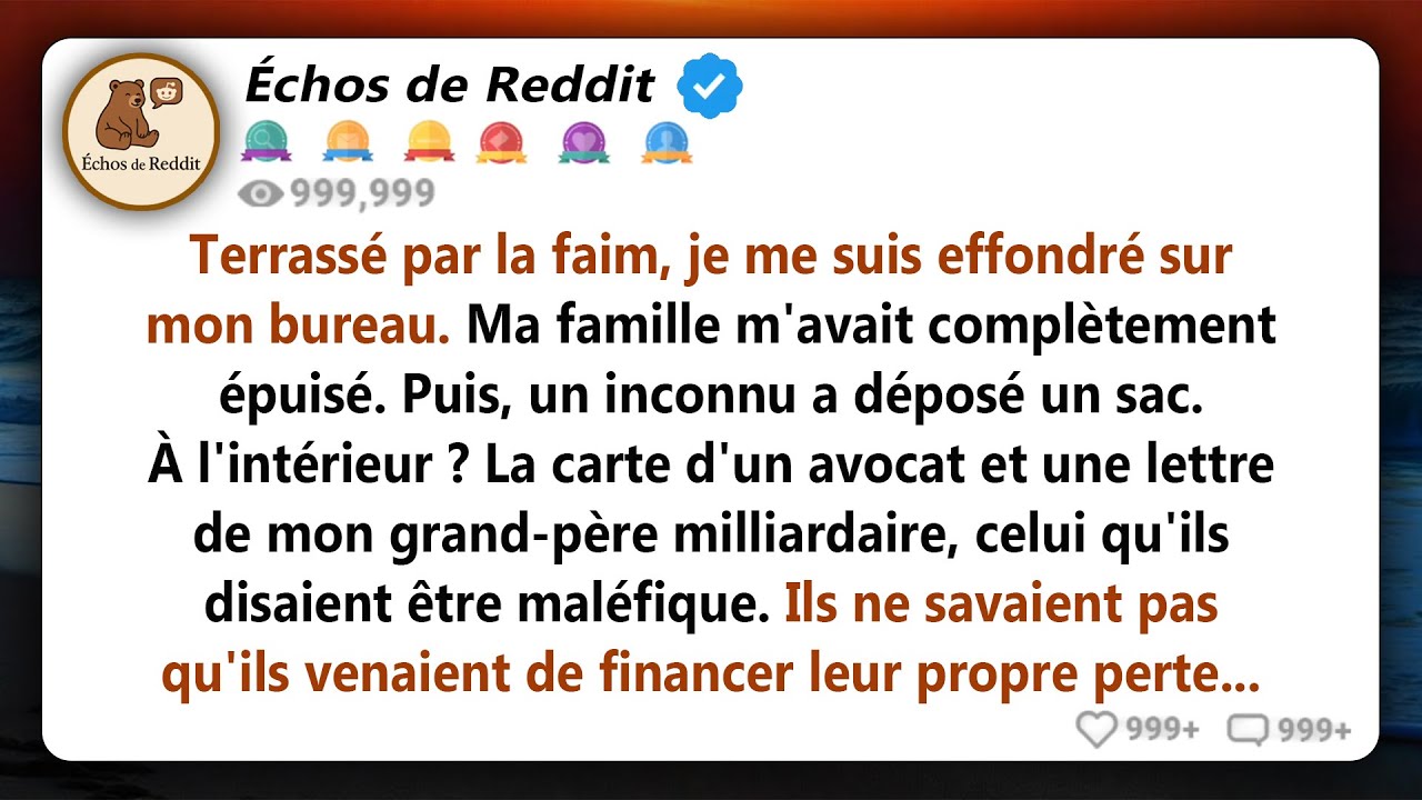 Je me suis effondré à mon bureau, rongé par la faim. Ma famille m'avait complètement épuisé. Puis...