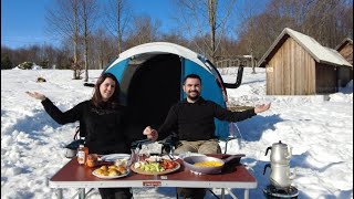 1 Metre Kar Üstünde Kamp ! Buz Üstünde Sıcak Çadır Kampı - Sobalı Çadır #wintercamping #snowcamping