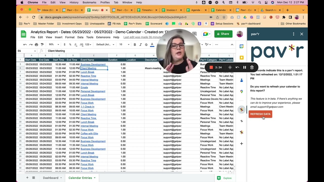 Pav*r Report Types - Google Calendar Analytics, Timesheets, Invoices, and Agendas