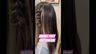 Middle part Quickweave tutorial sped up #quickweave #tutorial #middlepart #highlights #hairstyle