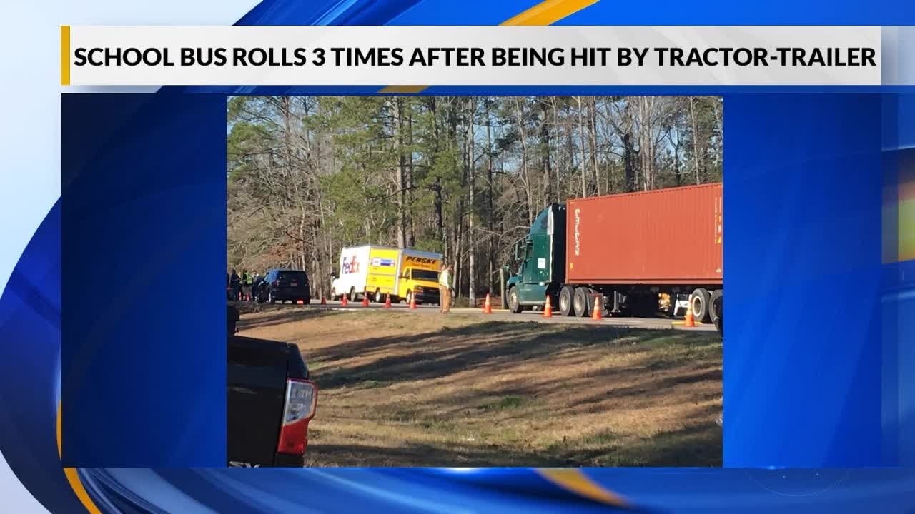 NC school bus rolls 3 times after being hit by tractor-trailer - YouTube