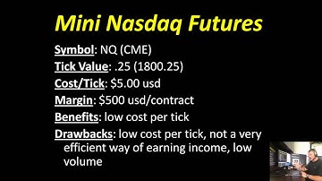 E-Mini Nasdaq Contract Specifications; tick value, margin requirements, round term commissions