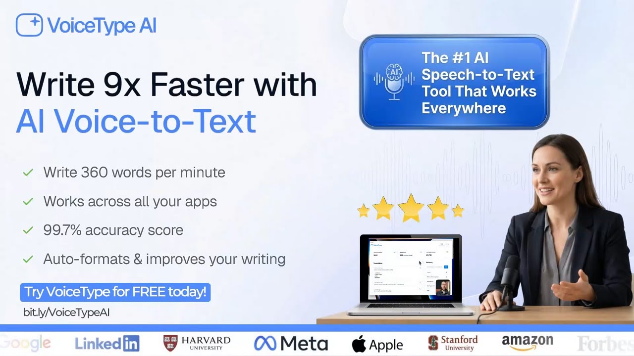 Write 9x Faster with VoiceType – The #1 AI Speech-to-Text Tool That Works Everywhere