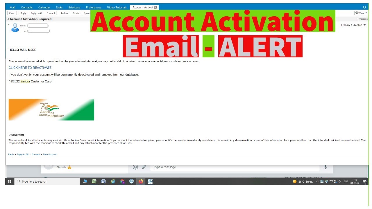 ALERT - Email Quota Exceeded Email received in NIC Government Email ID