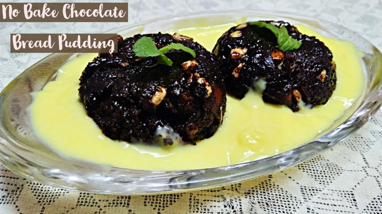 No Bake Chocolate Bread Pudding|Custard Sauce |चॉकलेट ब्रेड पुडिंग की रेसिपी | Custard Bread Pudding | Asha Thevar