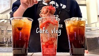 (Thai)🍧🍓เครื่องดื่มที่มีลักษณะคล้ายพาร์เฟ่ต์🍓🍧/ cafe vlog / asmr