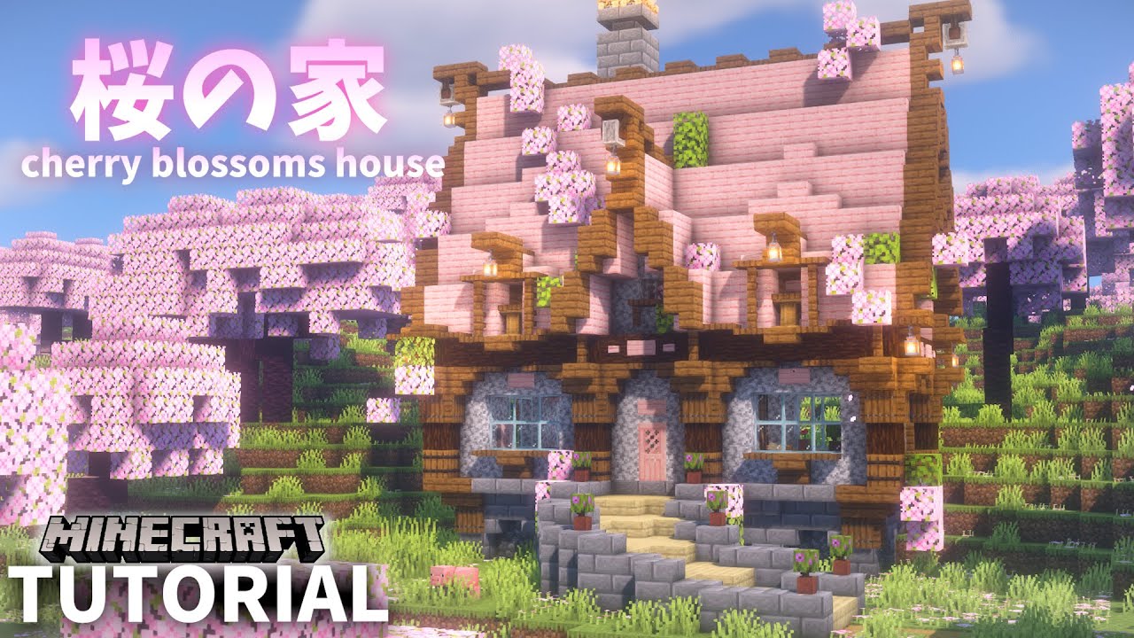 【Minecraft】おしゃれかわいいファンタジーな桜の家の作り方【マインクラフト マイクラ 実況】 - YouTube