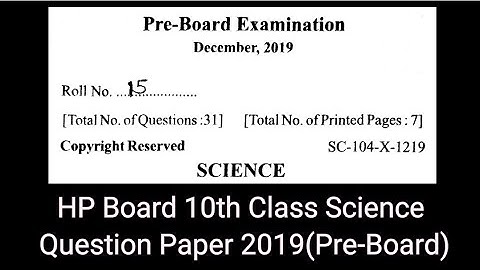 HP Board 10th Class Science Preboard Question Paper 2019| HP Board 10th Class Science Question Paper