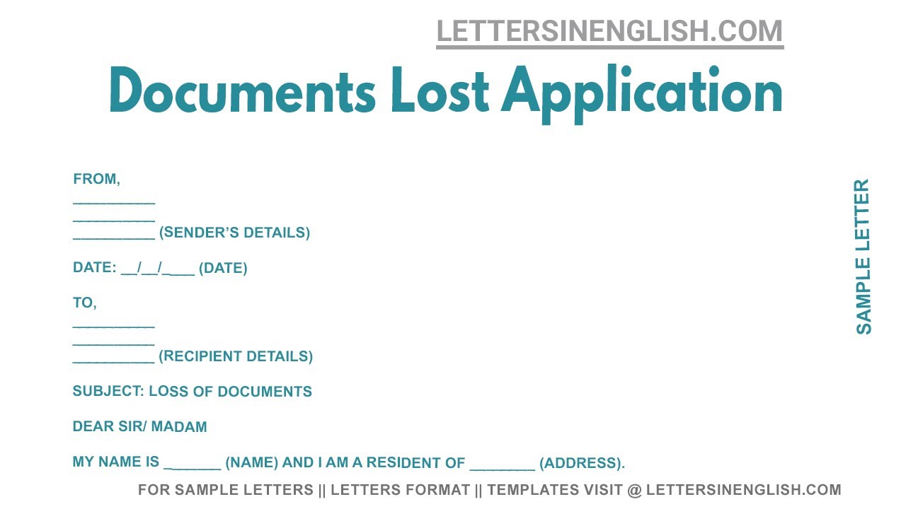 Documents Lost Application Sample Application for Loss of Documents