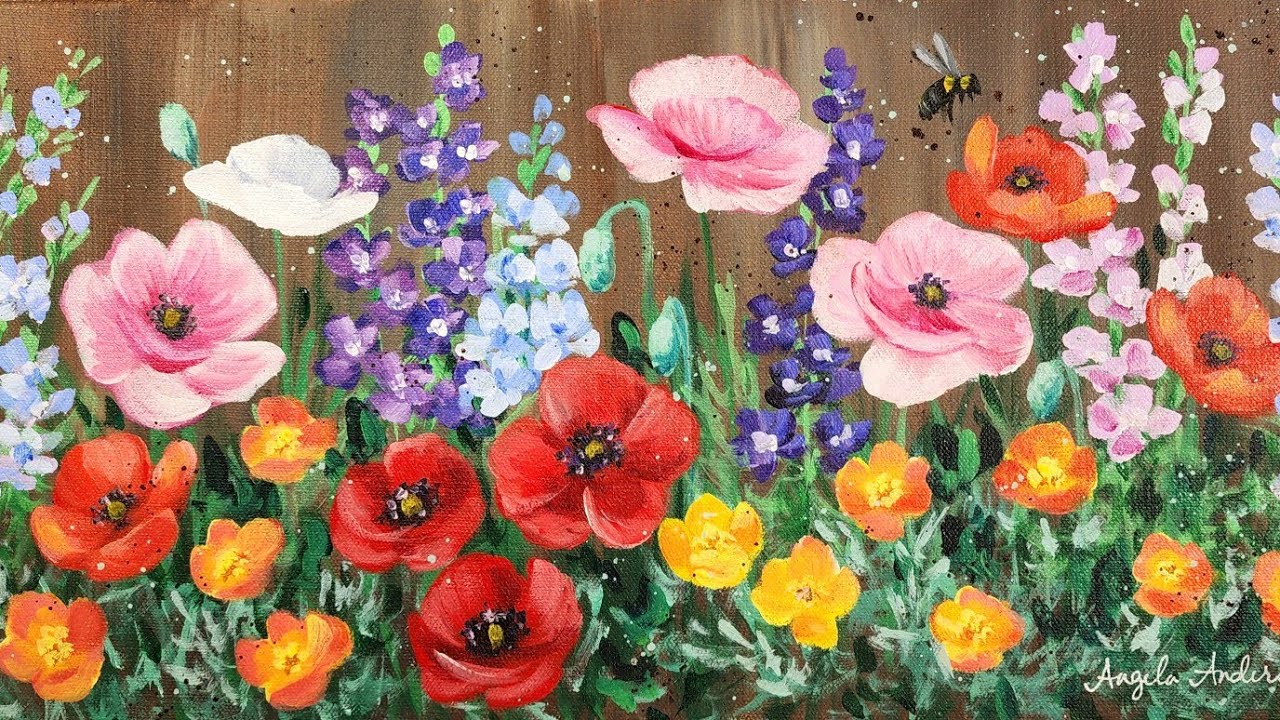 Flower Garden With Bees Poppies And Larkspur Acrylic Painting LIVE Maxresdefault