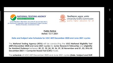 NTA NET DECEMBER 2020 and JUNE 2021 exam date schedule  public notice dated 13.11.2021.