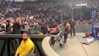 Roman Reigns puts Drew McIntyre through announcers table (phone recorded laggy for some reason)
