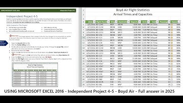 USING MICROSOFT EXCEL 2016 - Independent Project 4-5 - Boyd Air - Full answer in 2025