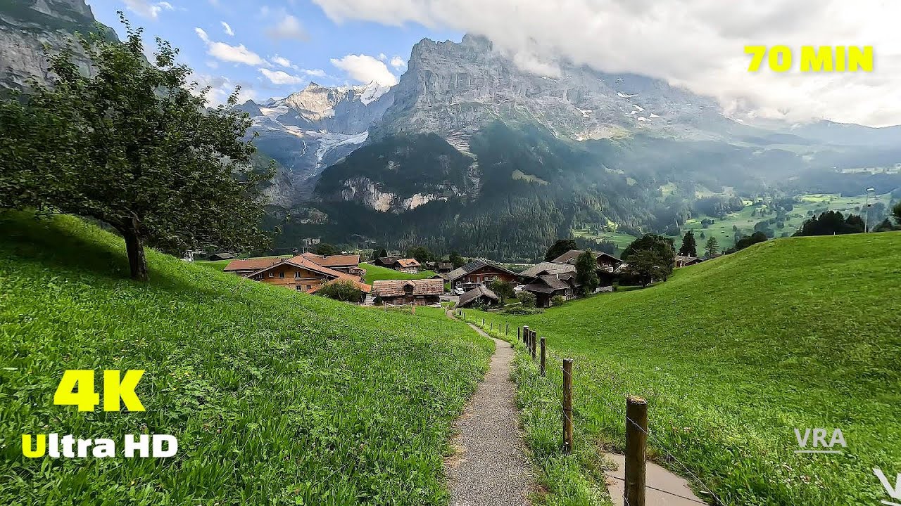 Grindelwald Lauterbrunnen Switzerland 4k - Virtual Walk Tour - Virtual Scenery Treadmill Workout