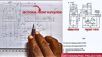 How to draw Sectional front elevation, sectional end elevation and Plan in orthographic projection.