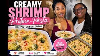 Creamy High-Protein Shrimp Pasta | 50g+ Protein Per Serving! 🍤 | Mom & Daughter Cooks #food