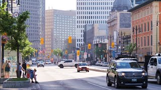 Downtown Winnipeg Streets Walk Portage Avenue - Canada travel vlog 4K