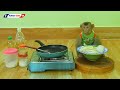 Master Chef Monkey Kako Cooking Fried Eggs With Enoki Mushroom Recipe