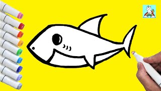 Art For Kids How To Draw, a Baby Shark Family. Cute and Easy Art For Kids. Easy Drawing For All Ages