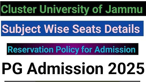 Cluster University of Jammu|| Subject Wise Seats Details||PG Admission 2025