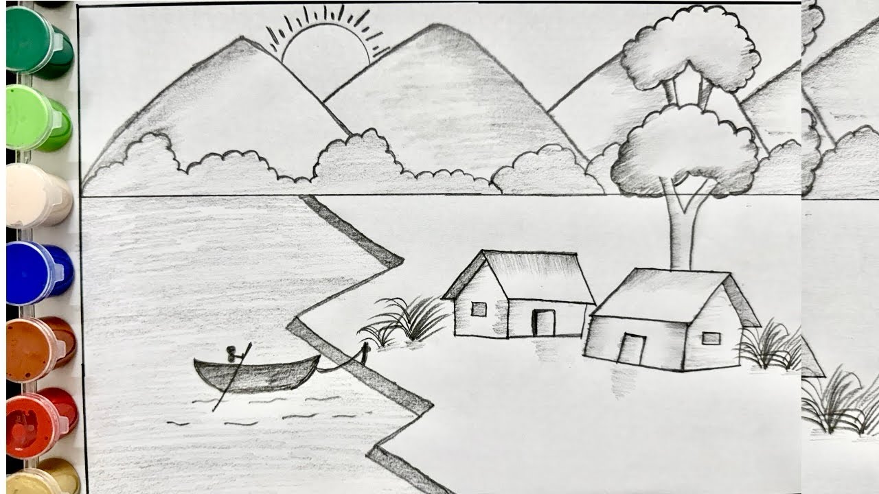Простой и легкий рисунок природы карандашом | пошаговый урок | Как нарисовать пейзаж