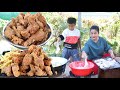 Mommy Sreypov teach son how to make crispy chicken drumsticks - Cook and eat
