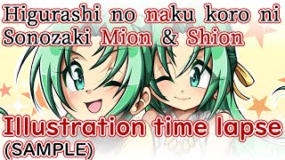 [Time Lapse] Drawing Shion and Mion from Higurashi (video sample)