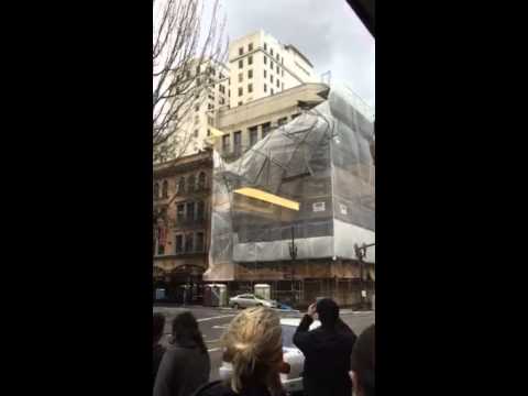 A scaffolding falling down due to heavy wind at 4th and washington st in PDX