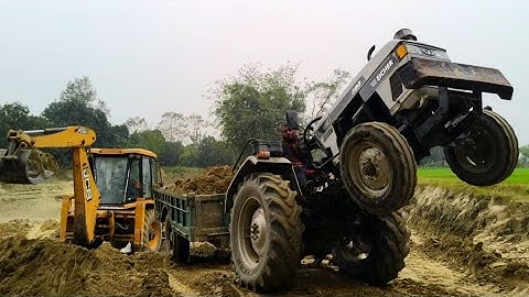 Eicher 380 Tractor Trolley stuck in Mud | After jcb Backhoe loading soil