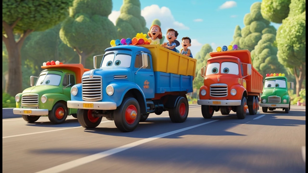 Five Little Toy Trucks Roll Roll Roll 🚛 | Construction & Vehicle Song for Kids