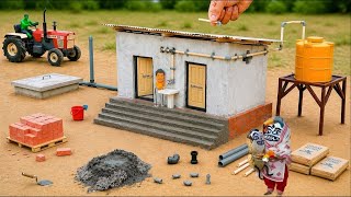 New Mini brick house with staircase and Rooftop railing construction science project #minitractor 