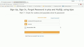 Check for cookie and populate email and password in php using ajax part7