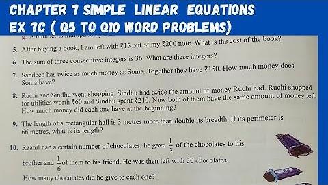 Chp 7 Simple Linear Equations. Ex 7C (Q5 to Q10). Class 7. Oxford New Enjoying Mathematics