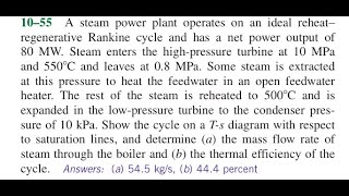 A Steam Power Plant Operates On An Ideal Reheat Regenerative Rankine Cycle And Has A Net Power Outpu