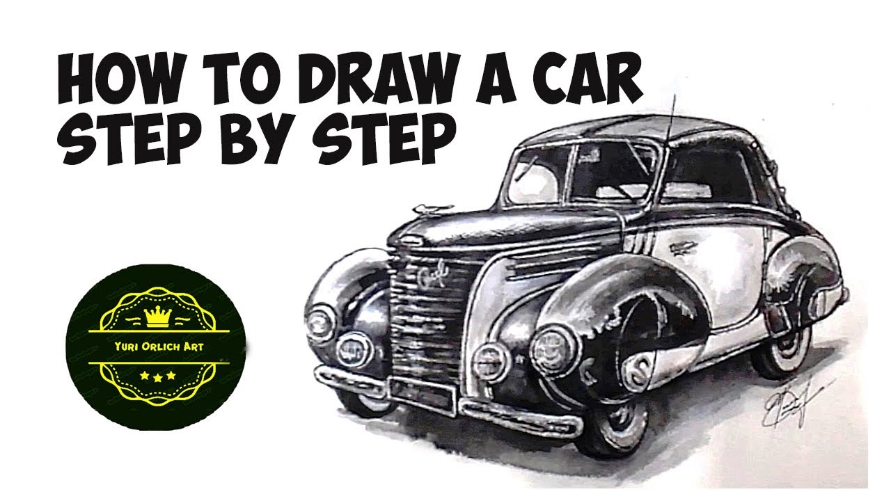How to draw a vintage car step by step. Как нарисовать ретро автомобиль