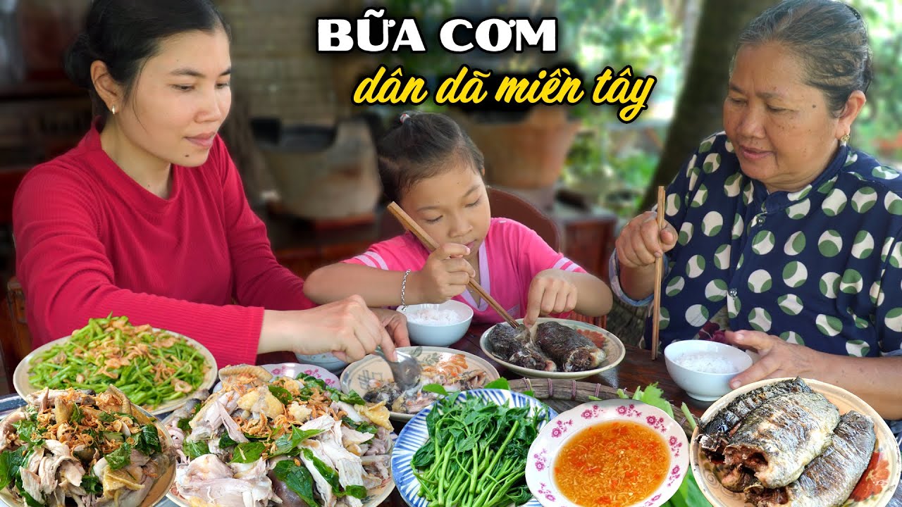 Gà Hấp Cơm Mẻ + Rau Muống Bóp Xổi | Món Ngon Dân Dã Miền Tây
